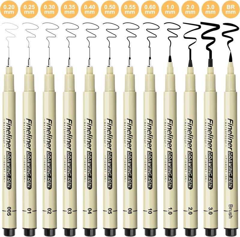 AKUBLE Micro Fineliner Black Drawing Pens,12 Waterproof Watercolor Painting Art Supplies Adults Anime Gifts Artist Fine Line Marker Archival Ink Micron Set Sketch Outline Manga Sketching Zentangle Teen Stuff - Image 3